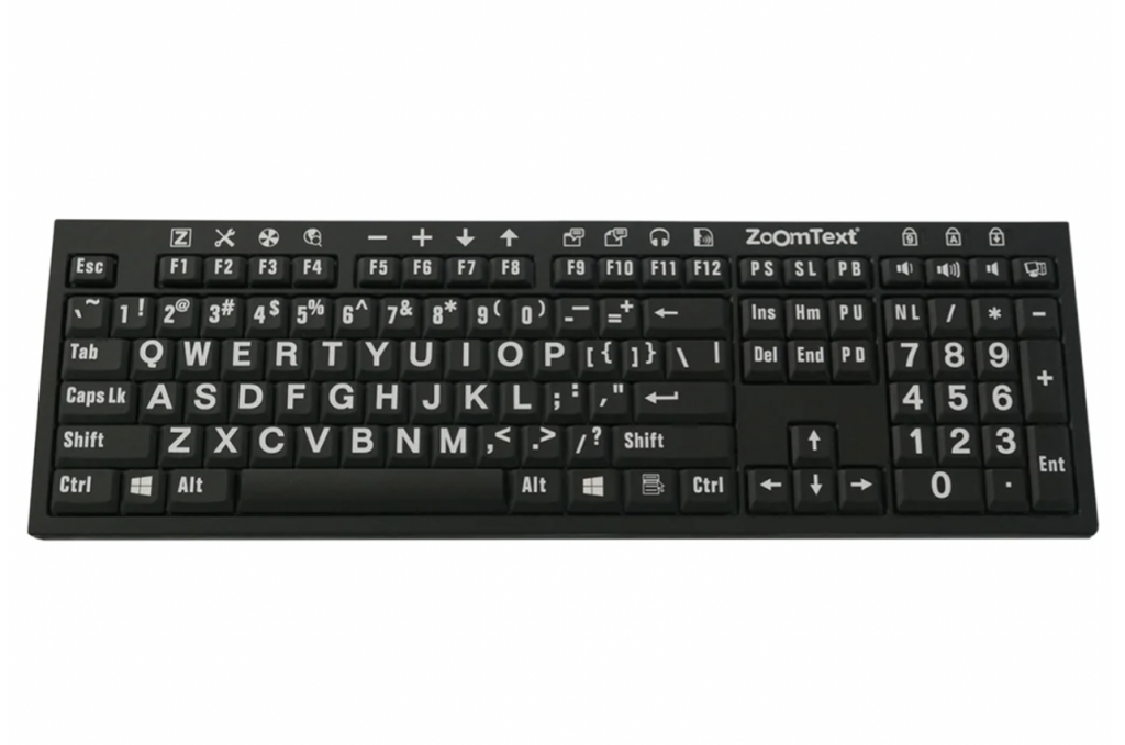 ZOOMTEXT LARGE-PRINT KEYBOARD – U.S. ENGLISH – WHITE PRINT ON BLACK ...